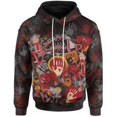 Maxcorners Aboriginal Hoodie - Indigenous Fish Hand Art