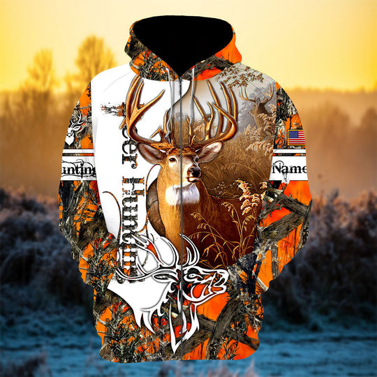 Maxcorners Personalized Hot Unique Deer Hunting 3D Zipper Hoodie