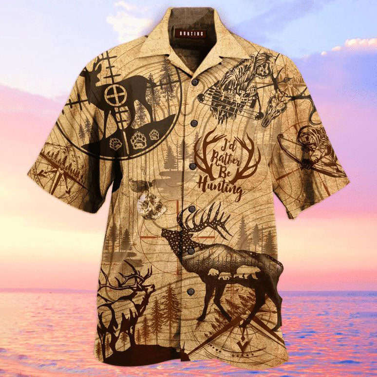 Maxcorners I'd rather Be Hunting Deer All Printed 3D Hawaiian Shirt