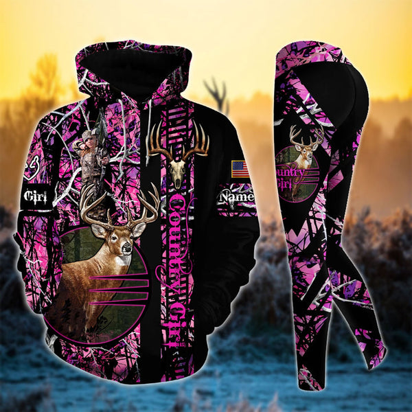 Max Corner Premium Deer Hunting Skull Pattern Country Girl Personalized 3D Style 2 Combo Hoodie & Legging Set