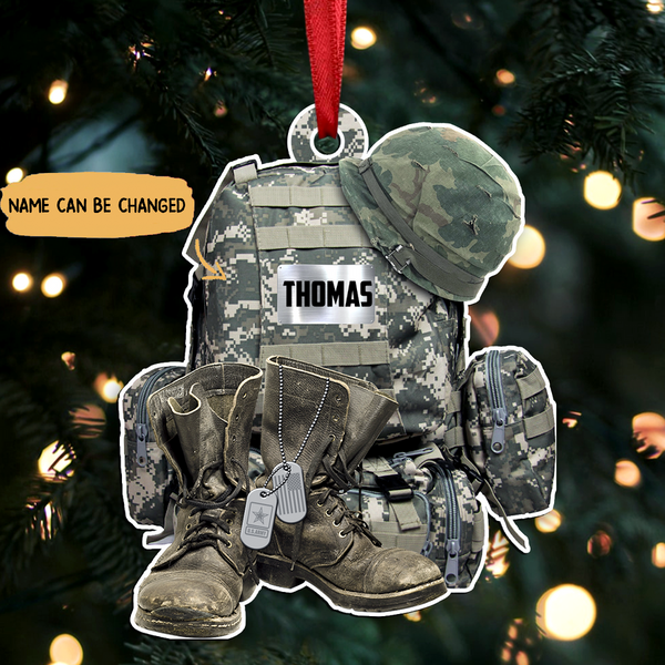 Maxcorners Military Uniform - Soldier Backpack, Boot & Hat - Personalized Ornament