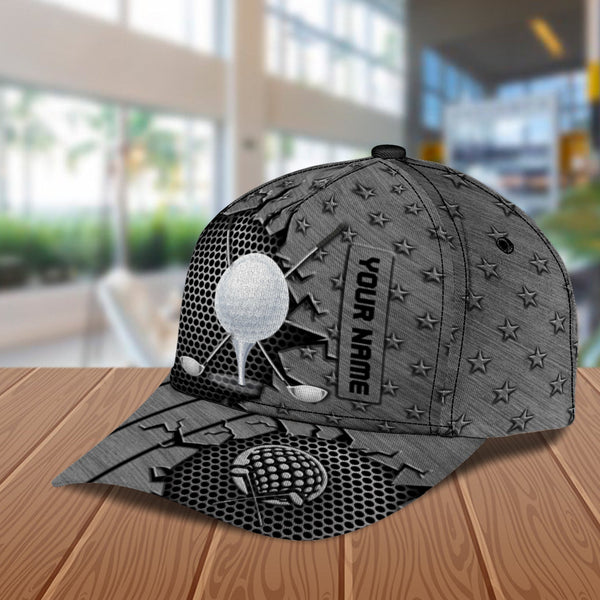 Maxcorners Golf Lover Grey Stars Pattern Customized Name All Over Printed Cap