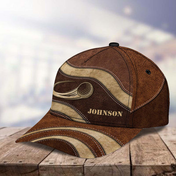 Maxcorners Golf Ball Is Flying Brown Leather Classic Customized Name All Over Printed Cap