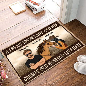 Maxcorners A Lovely Horse Lady And Her Grumpy Old Husband Personalized Doormat