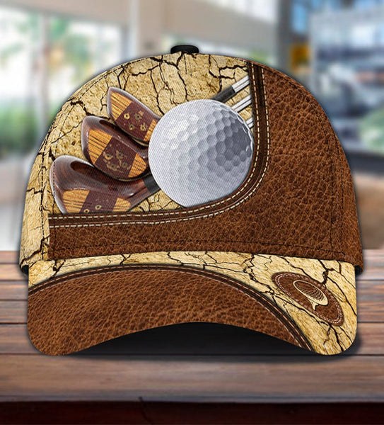 Maxcorners Golf Brown Leather Customized Name All Over Printed Cap