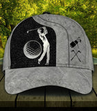 Maxcorners Golf Grey And Black Leather Classic Customized Name All Over Printed Cap