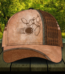 Maxcorners Bowling Pins Brown Classic Personalized Name 3D Cap