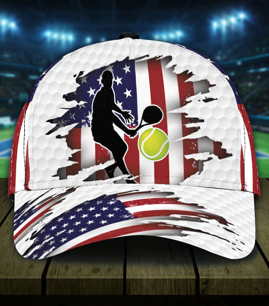 Maxcorners Tennis White USA Flag All Over Printed Cap