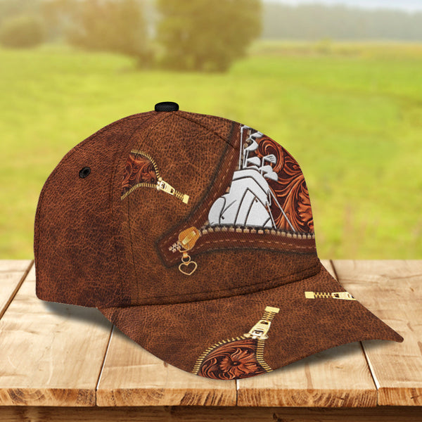 Maxcorners Golf Brown Flower Pattern Leather Customized Name All Over Printed Cap