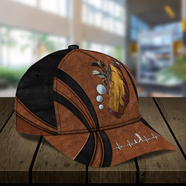 Maxcorners Golf Brown And Black Leather Classic Customized Name All Over Printed Cap