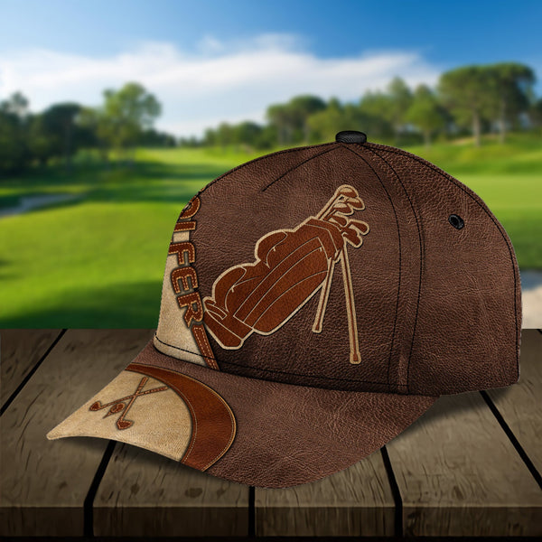 Maxcorners Golf Brown Leather Classic Customized Name All Over Printed Cap