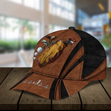 Maxcorners Golf Brown And Black Leather Classic Customized Name All Over Printed Cap