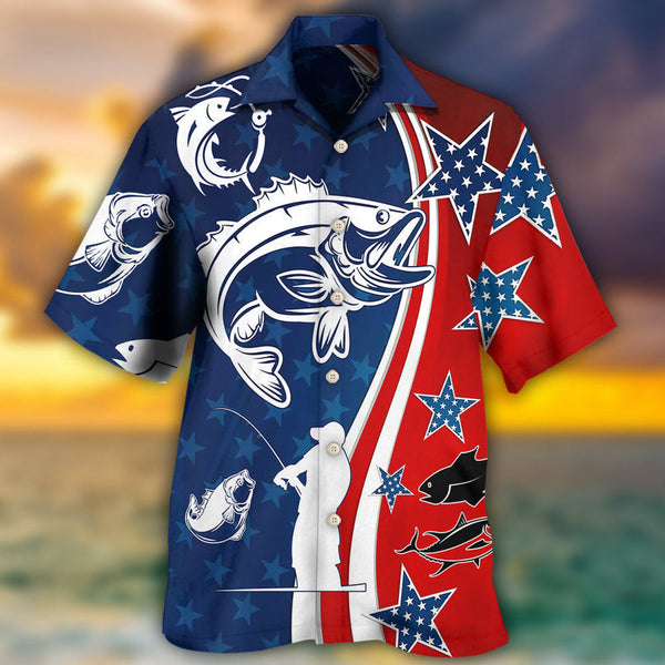 Maxcorners Fishing Patriot Day Star America Hawaiian Shirt