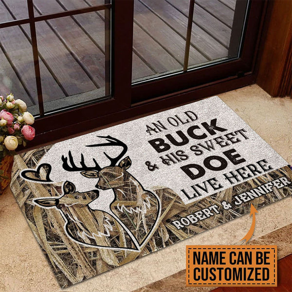 Maxcorners Premium Deer Couple Hunting Door Mat 3D Personalized - Grass Brown