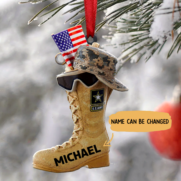Maxcorners Kurt Adler U.S. Army Boot With U.S.A Flag And Icons Christmas Ornament