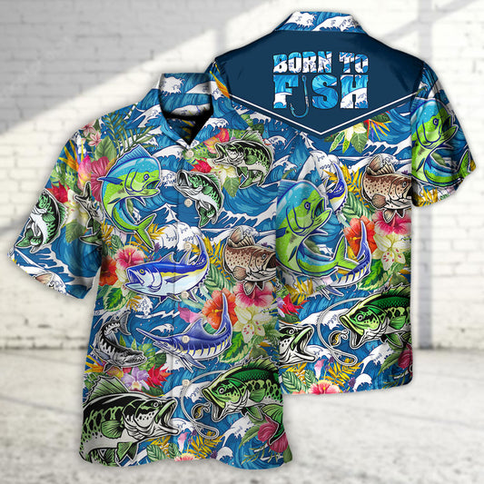 Maxcorners Fishing Hunting Born To Fish 2 Tropical Vibe Hawaiian Shirt