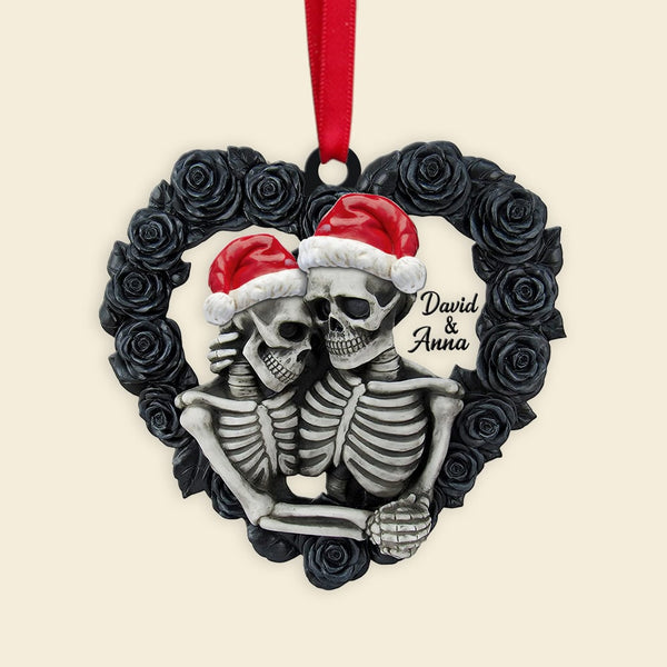 Maxcorners Personalized Black Rose Heart Shape Skeleton Couple Christmas - Ornament