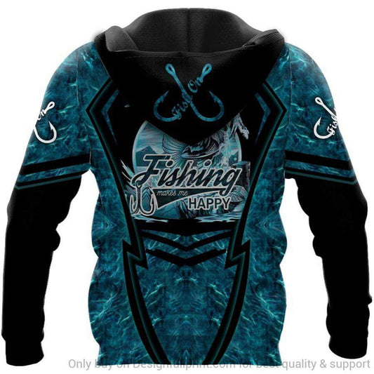 Maxcorners Fishing Makes Me Happy Personalized Name 3D Shirt