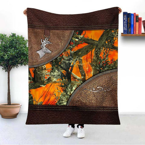 Maxcorners Personalized Deer Hunting Camo Imitation Leather Printing Custom Name - Blanket