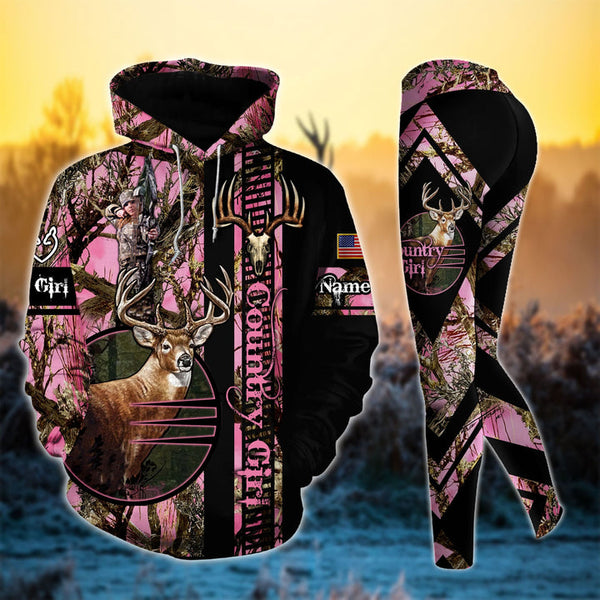 Max Corner Premium Deer Hunting Skull Pattern Country Girl Personalized 3D Style 1 Combo Hoodie & Legging Set