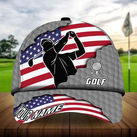 Maxcorners Golf Premium Cool American Golf Man Personalized Name All Over Printed Cap