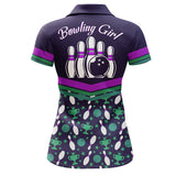 Maxcorners Purple Bowling Ball And Pins Pattern Customized Name All Over Printed Shirt For Women