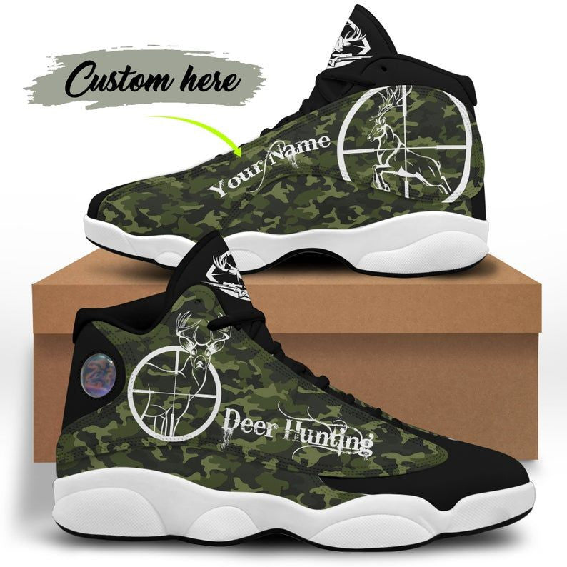 Maxcorners Deer Hunting Camouflage Personalized Name AJD 13 Sneakers