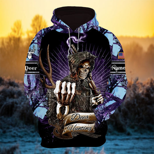 Maxcorners Personalized Cool Deer Hunter Skull Deer Hunting Hoodies 3D