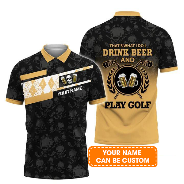 Max Corners Skull I Drink Beer And Play Golf 3D Custom Polo Shirt