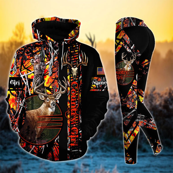 Max Corner Premium Deer Hunting Skull Pattern Country Girl Personalized 3D Style 10 Combo Hoodie & Legging Set