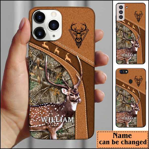 Maxcorners Leather Pattern Personalized Phone Case Chital Deer - Iphone