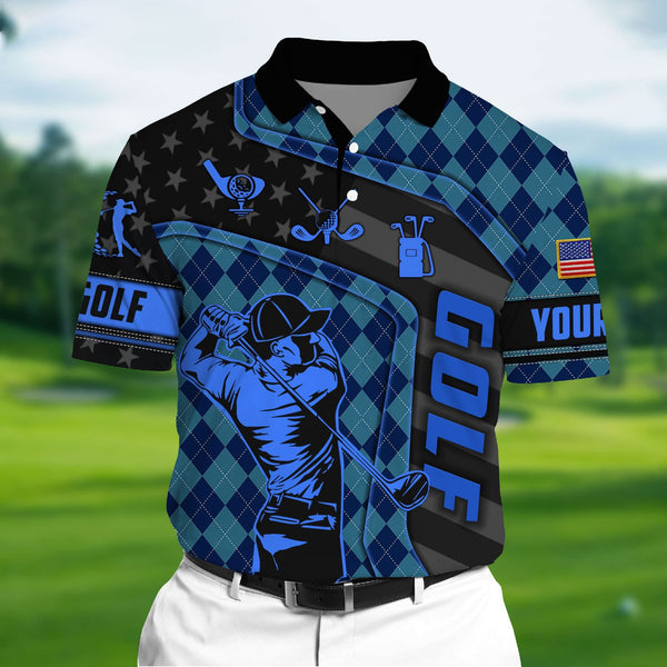 Max Corners Navy Pride Unique Love Golf 3D Polo Argyle Pattern Multicolor Custom Name Polo