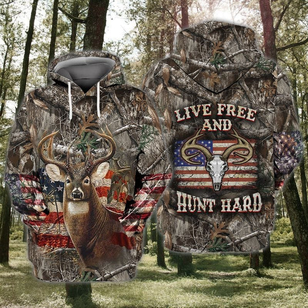 Maxcorners USA Flag Deer Hunting All Over Printed 3D Shirts