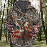 Maxcorners USA Flag Deer Hunting All Over Printed 3D Shirts