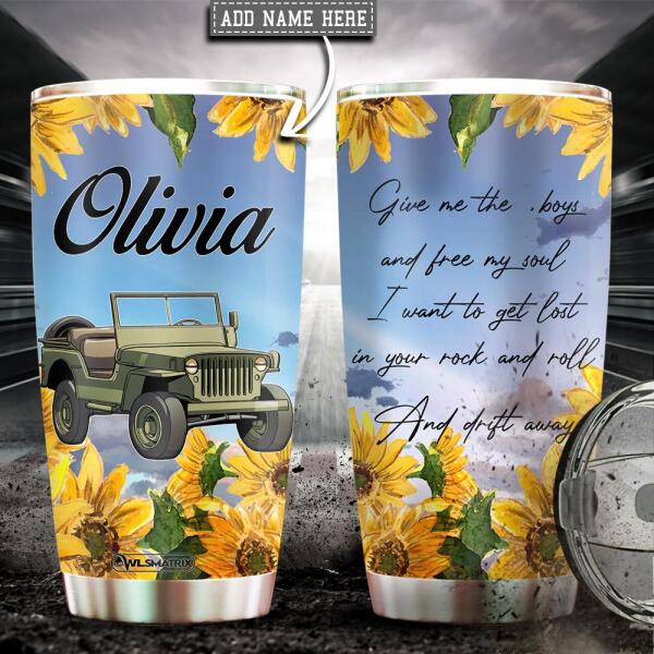 Maxcorners Jeep Sunflower Give Me The Boy Personalized Name 3D Over Printed Tumbler