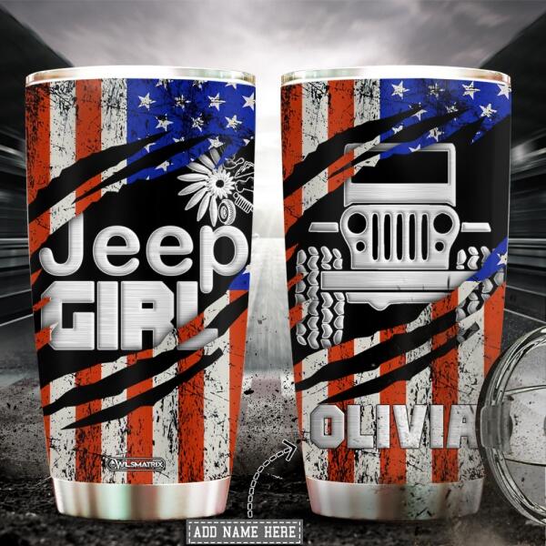 Maxcorners Jeep American Girl Personalized Name 3D Over Printed Tumbler
