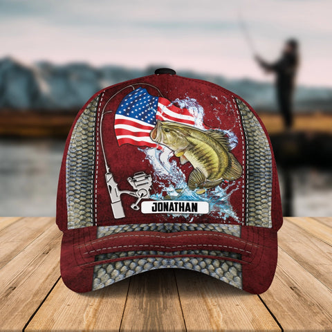 Maxcorners Personalized Red Bass Fishing Cap