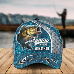 Maxcorners Personalized Fish Camo Appearance Water Blue Cap