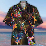 Maxcorners Colorful Deers All Printed 3D Hawaiian Shirt