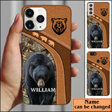 Maxcorners Leather Pattern Personalized Phone Black Bear  - Samsung  Phone case