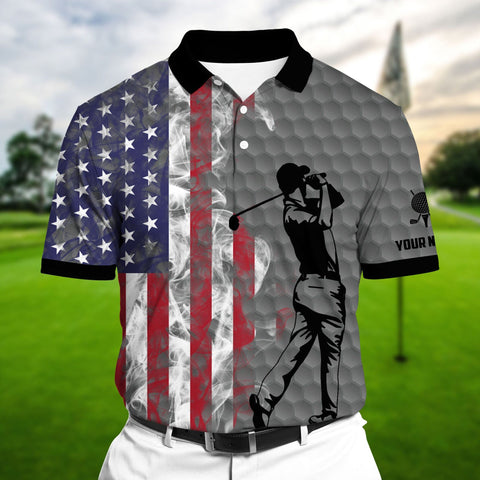 Max Corners Silver Pride Premium Smoke US Flag Cool Golf Polo Shirts Multicolor Custom Name Polo