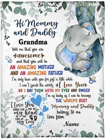 Maxcorners Elephant Mom and Baby Personalized Blanket