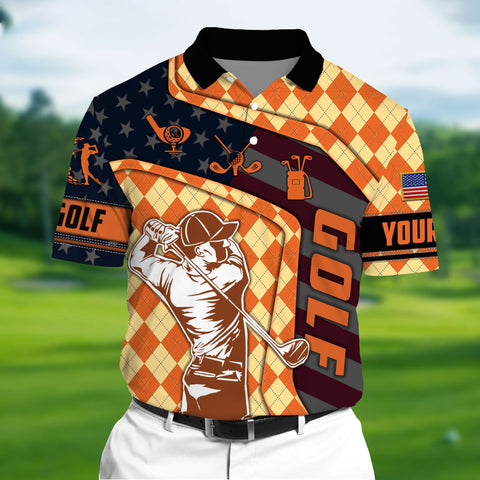 Max Corners Orange Pride Unique Love Golf 3D Polo Argyle Pattern Multicolor Custom Name Polo