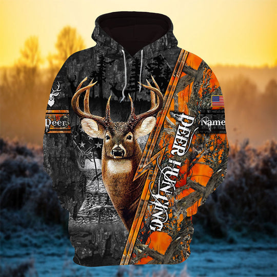 Maxcorners  Personalized Best American Flag Deer Hunting Hoodie