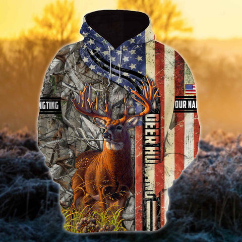 Max Corners Deer Hunting US Flag Vintage Pattern Style 3 Hunting Personalized 3D Hoodie