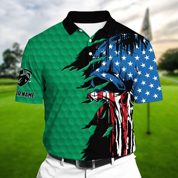 Max Corners Green Pride The Coolest American Skull, Golf Polo Shirts Multicolor Custom Name Polo