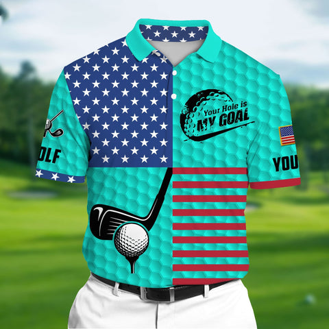 Max Corners Light Blue Pride Premium Your Hole Is My Goal, Golf 3D Polo Shirts Multicolor Custom Name Polo