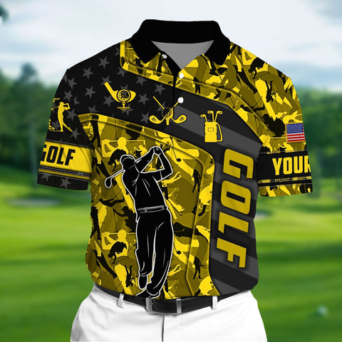 Max Corners Yellow Pride Unique Love Golf 3D Polo Golf Pattern Multicolor Custom Name Polo