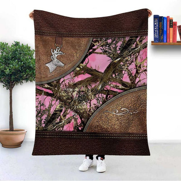 Maxcorners Personalized Deer Hunting Camo Imitation Leather Printing Custom Name - Blanket
