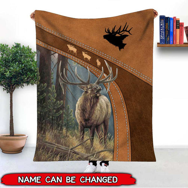 Maxcorners Bull ELK hunting Leather Parttern Personalized - Blanket